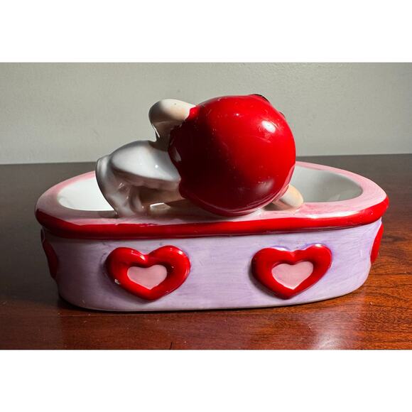 2001 Galerie Ceramic M&M Red on a Heart Shaped Candy Dish Red Purple Pink - Picture 4 of 9